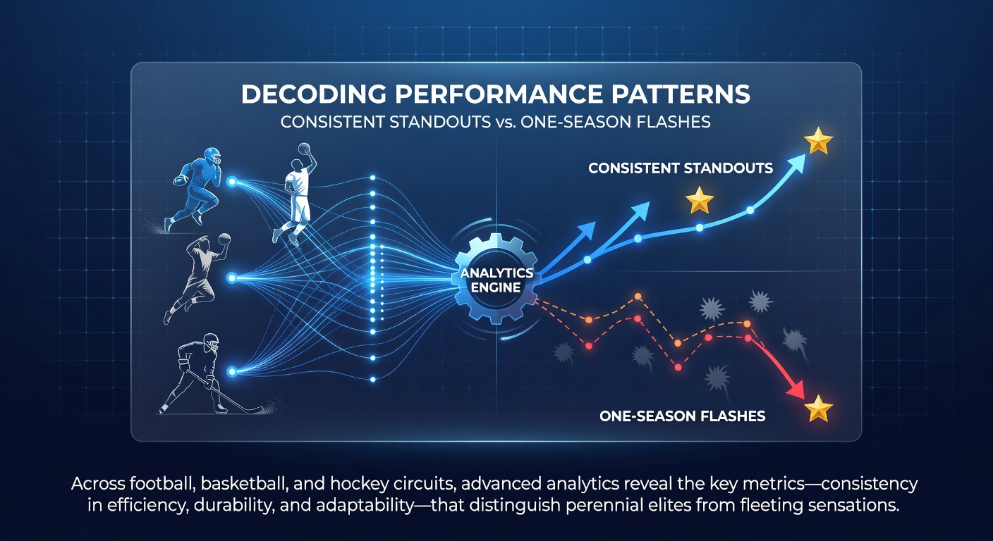 Athletes from football, basketball, and hockey demonstrating consistent performance patterns on the field, court, and ice