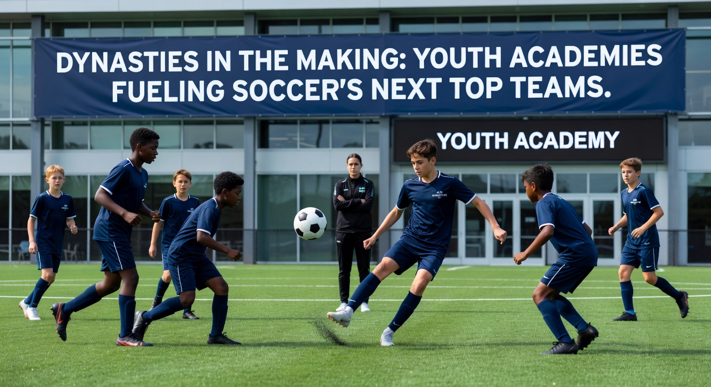 Young soccer players training intensely at a renowned youth academy, honing skills under watchful coaches