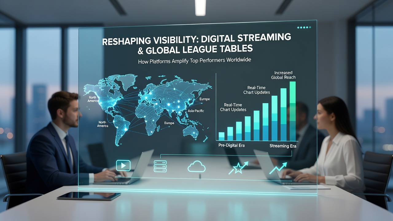 Athletes featured on global streaming leaderboards with performance graphs and international view counts