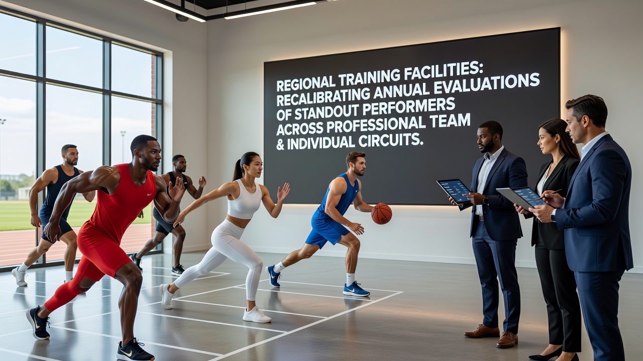 Regional training facility with athletes undergoing performance assessments in a modern indoor complex