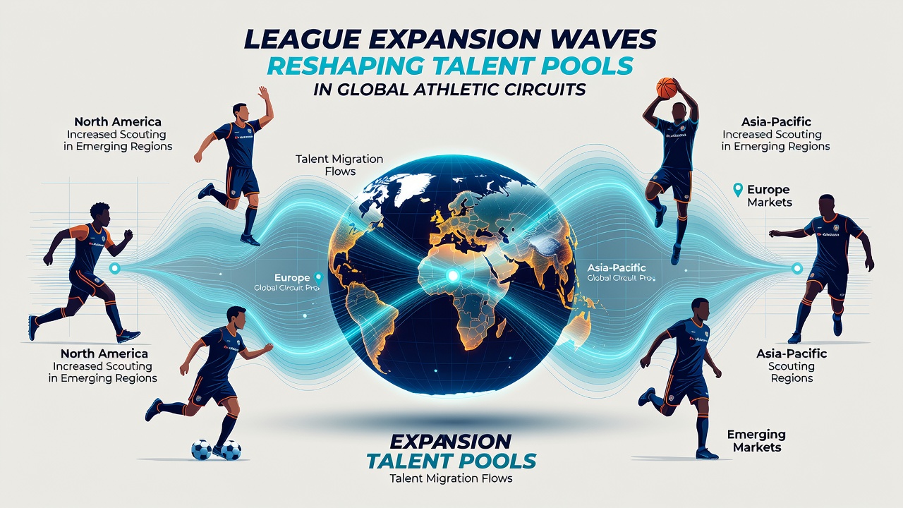 Scouts evaluating young athletes at an international combine ahead of league expansion drafts