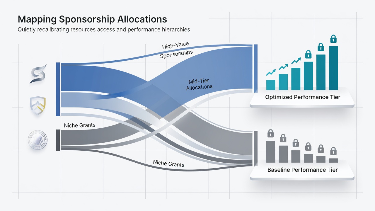 Infographic illustrating how sponsorship tiers influence training resources and competitive outcomes in endurance and racket sports