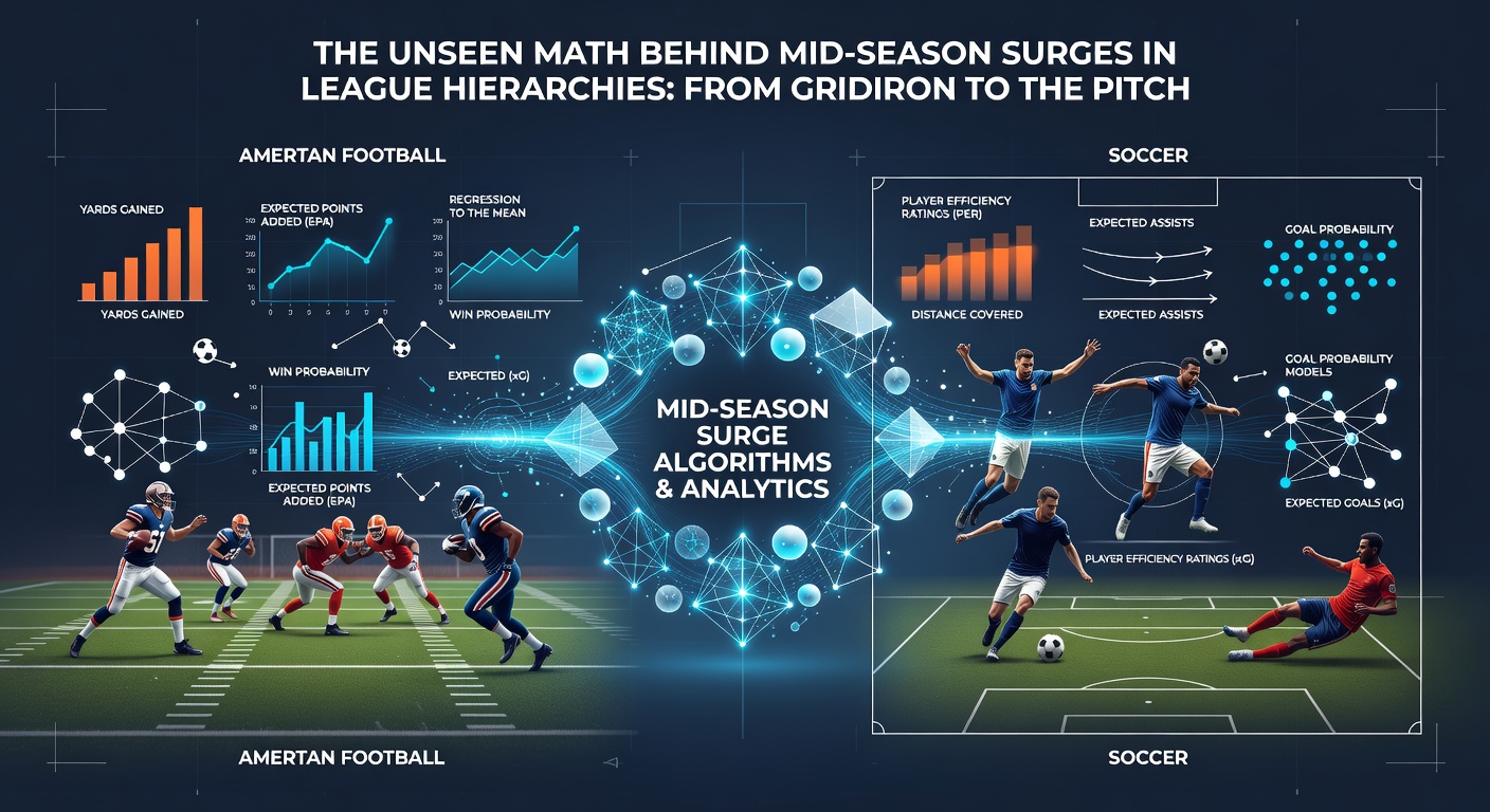Mid-season performance graphs comparing NFL win percentages and soccer points accumulation across multiple campaigns