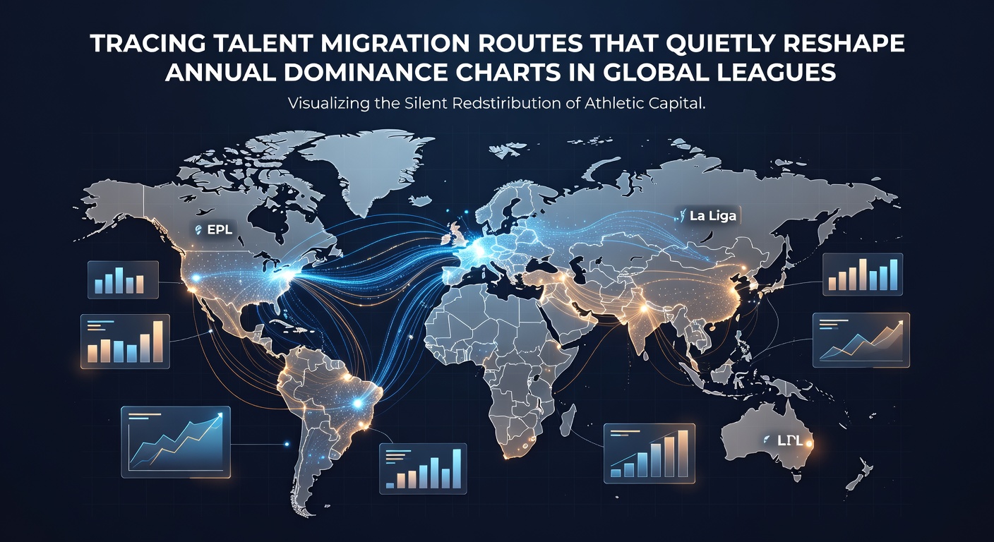 Infographic showing player transfer volumes between continents and resulting changes in league position averages over five seasons