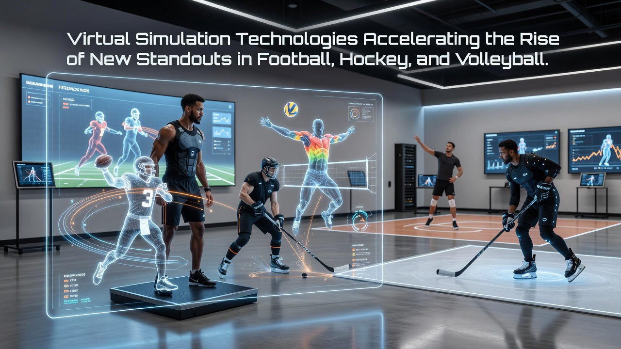 Volleyball players engaging with virtual simulation drills for serve and block practice